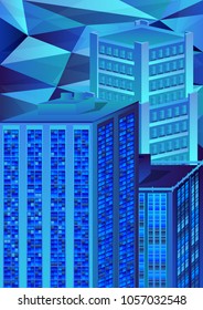 Vector illustrated city at night with abstract sky.