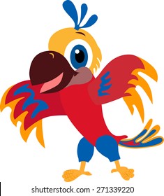 Vector illustrated colorful parrot on white background.