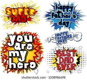 Vector illustrated comic book banner, greeting card set for Father's day.