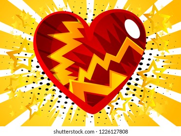 Vector illustrated comic book style heart, abstract love symbol. Icon, sign or emblem for graphic and web design.