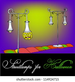 vector illustrated creative streetlamps for Halloween