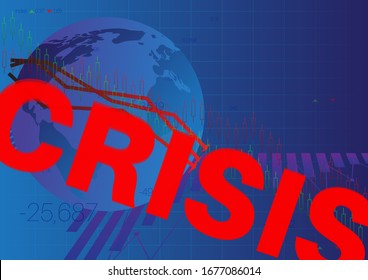 Vector illustrated Crisis Business graph with arrows tending downwards. Global financial recession.