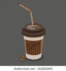 Vector illustrated cup of coffee to go with straws