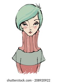vector illustrated cute abstract girl 