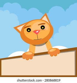 Vector illustrated cute Cat with empty board.