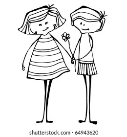 vector illustrated cute couple with flower