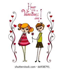 vector illustrated cute couple with flower for your valentine's day design