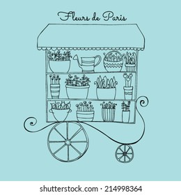 vector illustrated cute flower shop on wheels