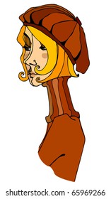 vector illustrated cute girl with hat