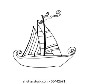 vector illustrated cute sailing boat