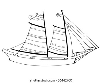 vector illustrated cute sailing boat