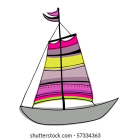 vector illustrated cute sailing boat