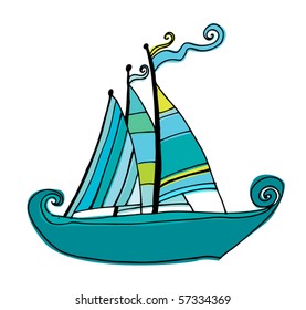 vector illustrated cute sailing boat