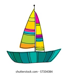 vector illustrated cute sailing boat