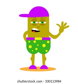 Vector illustrated cute square monster on white background.