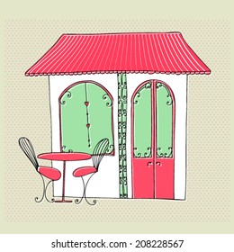 vector illustrated cute street cafe