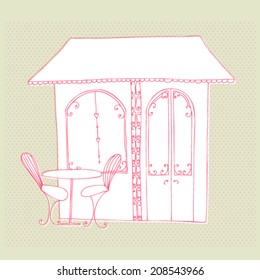 vector illustrated cute street cafe