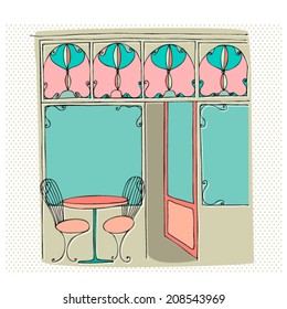 vector  illustrated cute street cafe