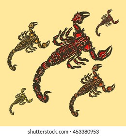 Vector Illustrated desert scorpions on beige background