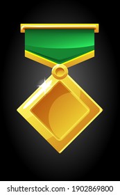 Vector illustrated diamond medal icon for game. Gold medal template on ribbon.