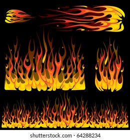 Vector illustrated fire design elements on black