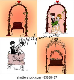 vector illustrated freshly married couples
