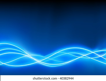 A vector illustrated   futuristic background resembling blue motion blurred neon light curves