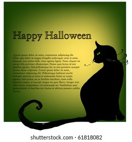 vector illustrated Halloween greeting card with a black cat on it