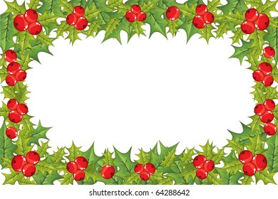 Vector illustrated holly berry horizontal frame