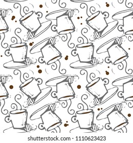 Vector illustrated hot coffee in a white porcelain cup pattern set