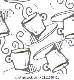 Vector illustrated hot coffee in a white porcelain cup pattern set
