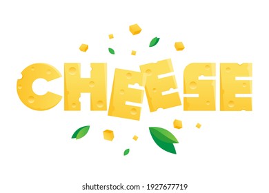 Vector illustrated lettering in the form of pieces of cheese. The letters are like yellow pieces of cheese.