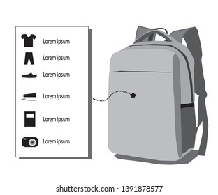 vector illustrated list carried in a bag when going to travel