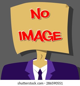 Vector illustrated man with paper head and no image text.