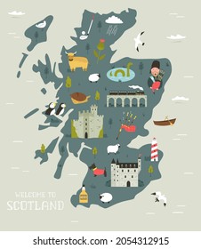 Vector Illustrated Map Scotland Famous Landmarks Stock Vector (Royalty ...