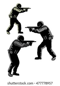 Vector illustrated of military men with automatic weapons 