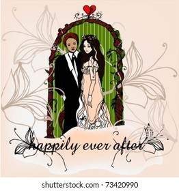 vector illustrated newly-wedded couple