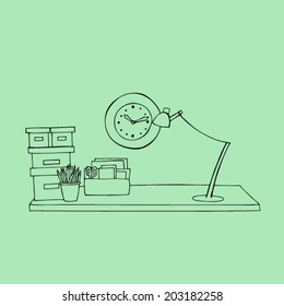 vector illustrated office desk in outlines