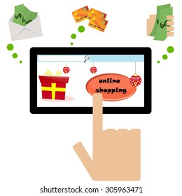 Vector illustrated online shopping with three payment methods.