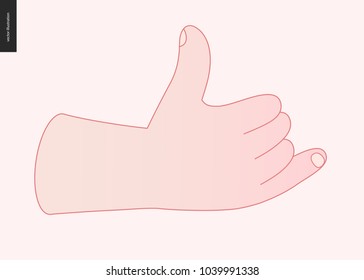 The vector illustrated outlined hand drawn hand with gesture