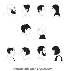 vector illustrated people faces.set of man and woman hand drawn sketch.