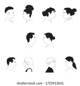 vector illustrated people faces.set of man and woman hand drawn sketch.