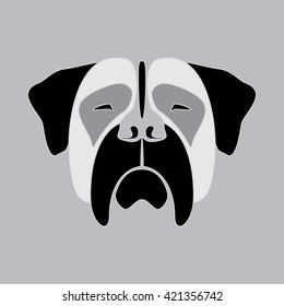 Vector Illustrated Portrait of Boxer Germany dog on gray background. Canis lupus familiaris