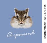Vector Illustrated portrait of Chipmunk. Cute head of wild mammal on blue background.