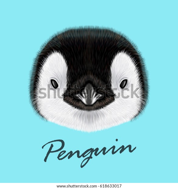 ペンギンの雛のベクター画像イラストポートレート 青の背景にかわいいふわふわの鳥の赤ちゃん のベクター画像素材 ロイヤリティフリー