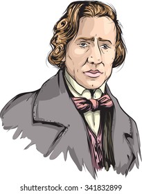 Vector illustrated portrait of  Frederic Chopin
