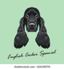 Vector Illustrated portrait of Gordon Setter dog. Cute face of hunting breed of dog on green background.