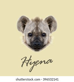 Vector Illustrated Portrait of Hyena. The cute face of African Hyena on yellow background.