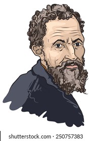 Vector Illustrated Portrait Of Michelangelo Di Lodovico Buonarroti