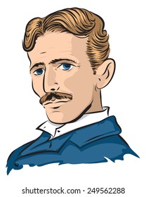 Vector illustrated portrait of Nikola Tesla